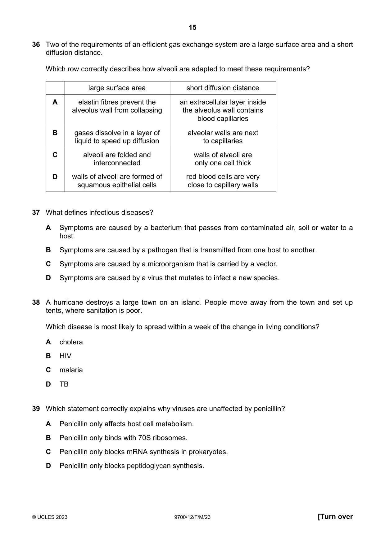 Cambridge A Level Biology 9700 2023 Feb/March Paper 1 · Variant 2 question paper, page 15 of 16