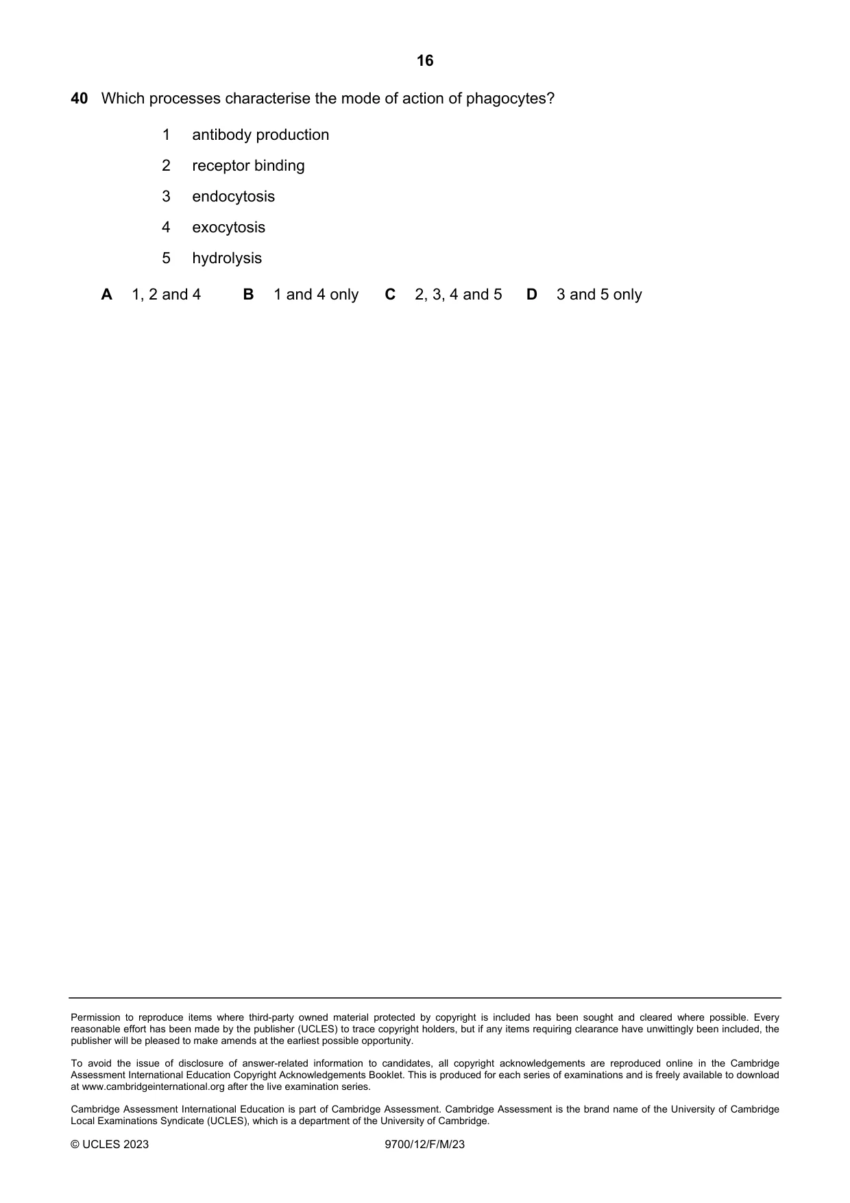 Cambridge A Level Biology 9700 2023 Feb/March Paper 1 · Variant 2 question paper, page 16 of 16
