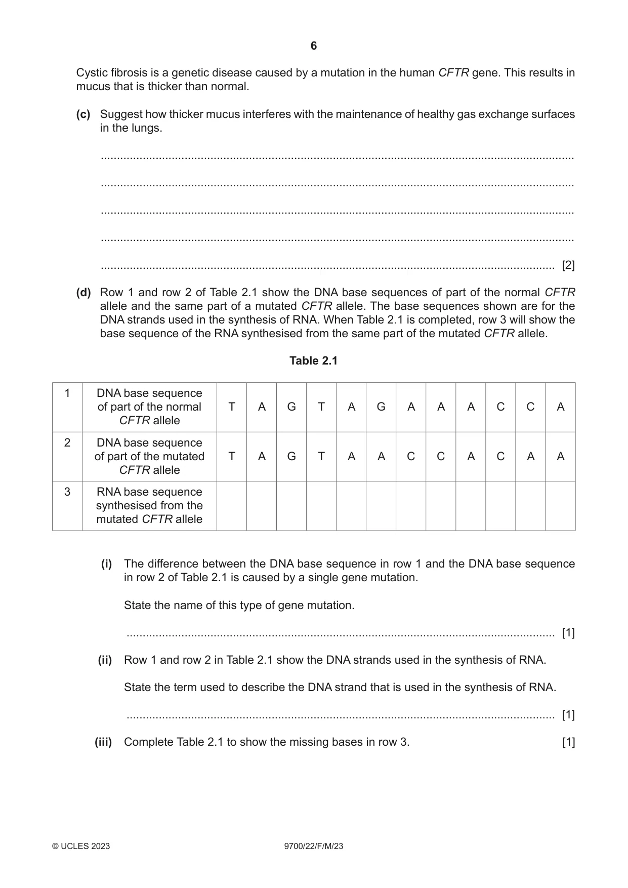 Cambridge A Level Biology 9700 2023 Feb/March Paper 2 · Variant 2 question paper, page 6 of 20