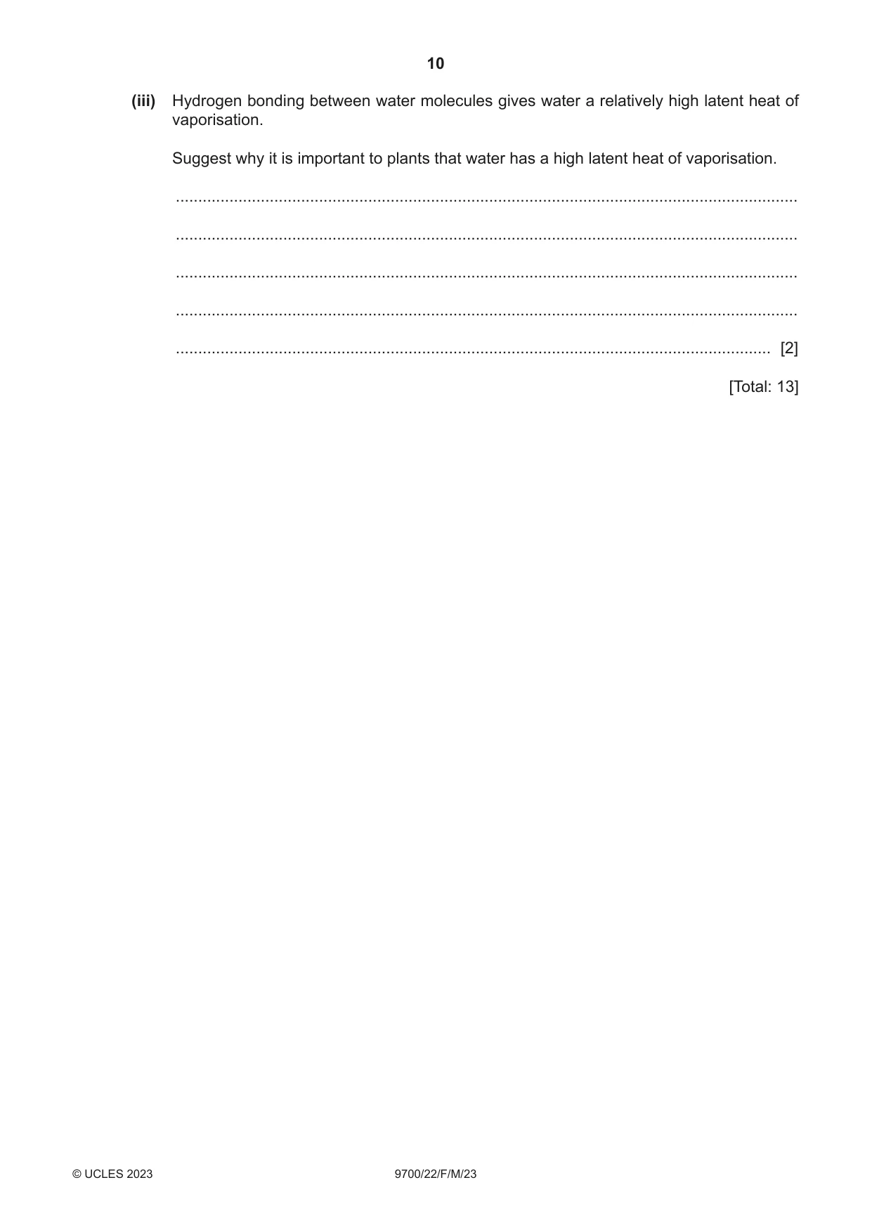 Cambridge A Level Biology 9700 2023 Feb/March Paper 2 · Variant 2 question paper, page 10 of 20