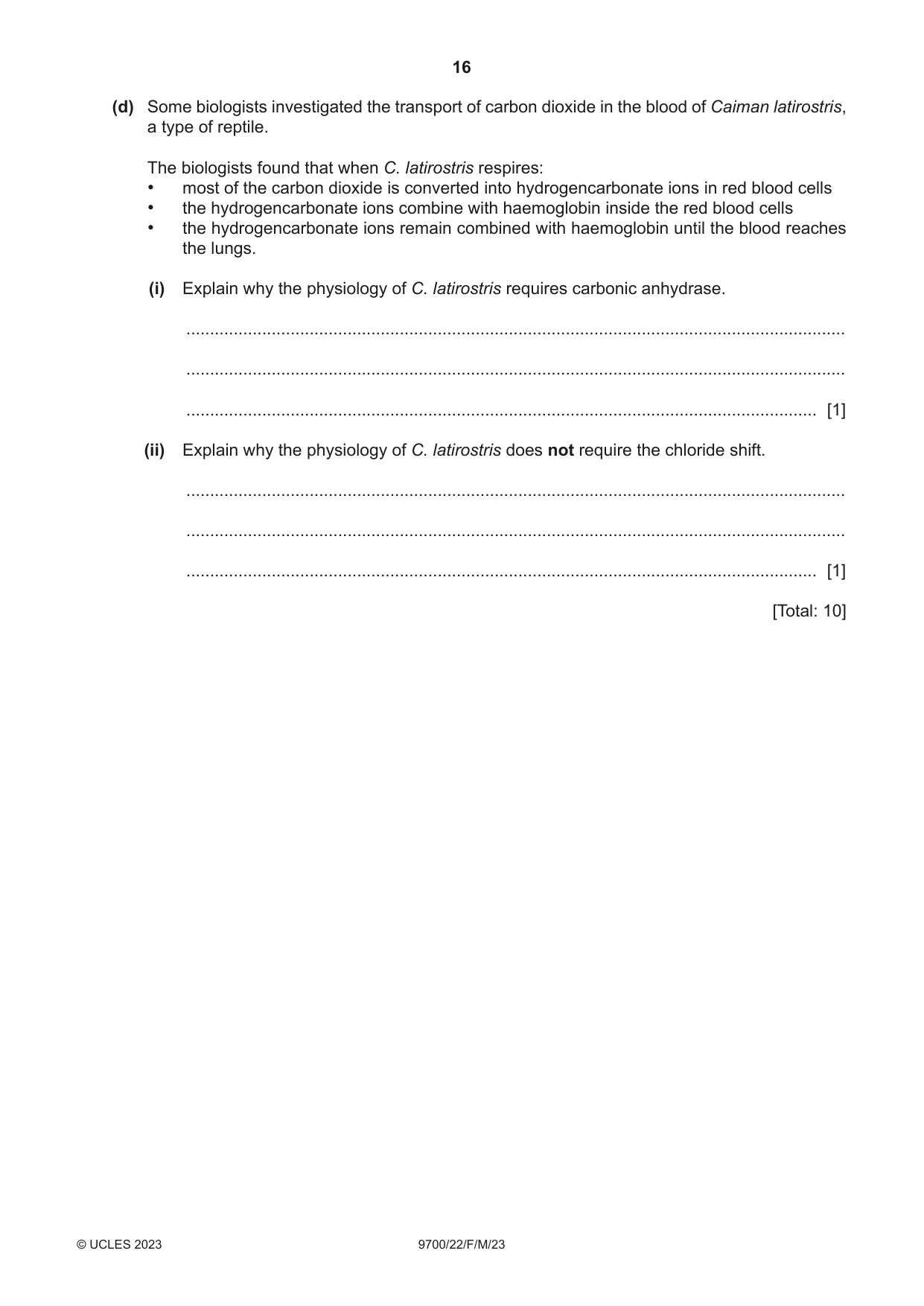 Cambridge A Level Biology 9700 2023 Feb/March Paper 2 · Variant 2 question paper, page 16 of 20