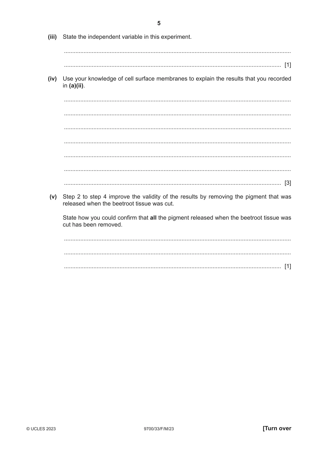 Cambridge A Level Biology 9700 2023 Feb/March Paper 3 · Variant 3 question paper, page 5 of 16