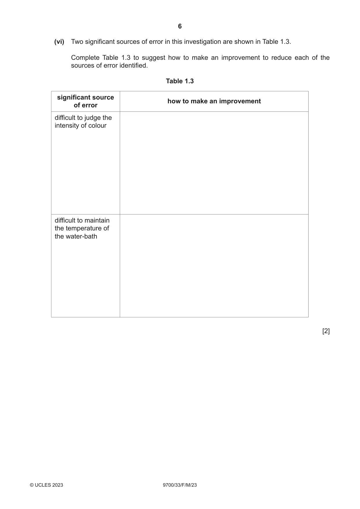 Cambridge A Level Biology 9700 2023 Feb/March Paper 3 · Variant 3 question paper, page 6 of 16
