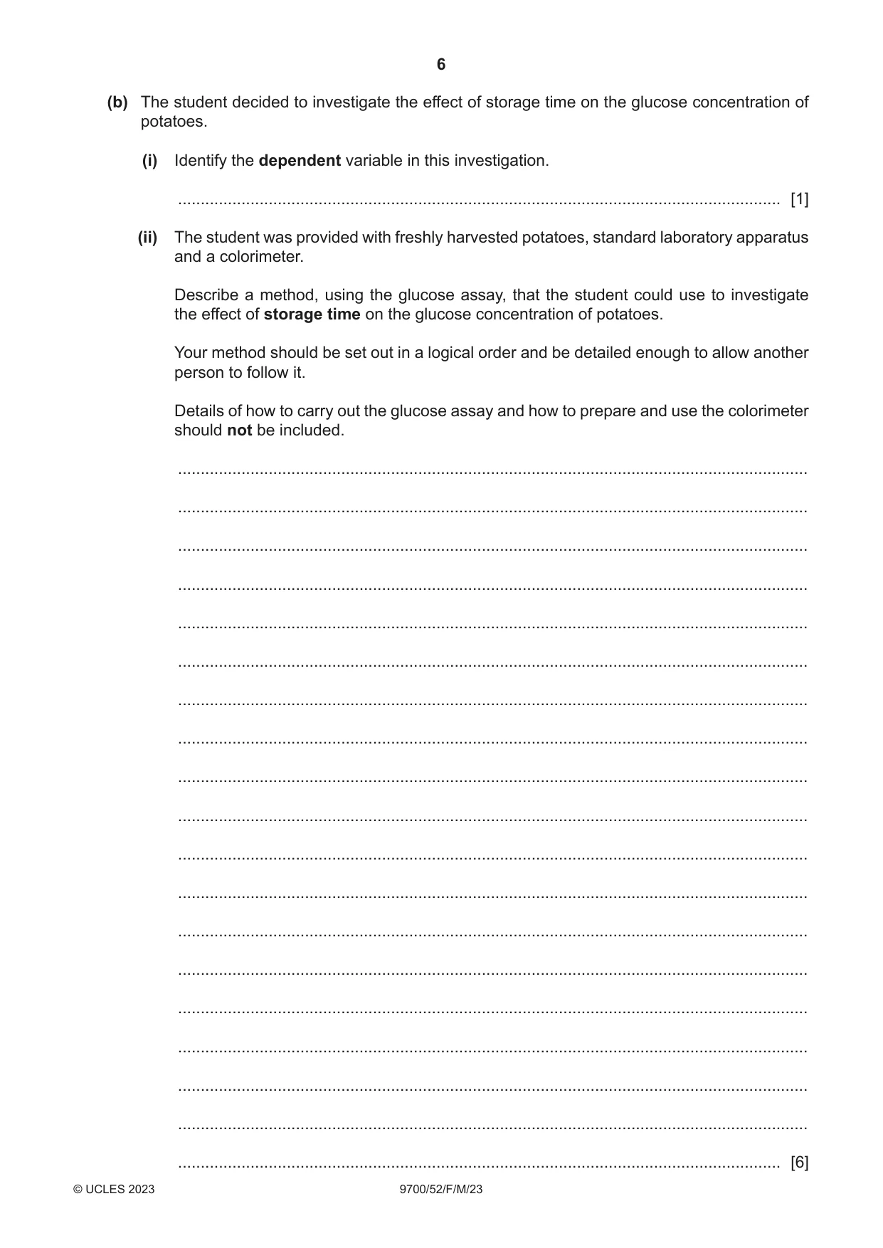 Cambridge A Level Biology 9700 2023 Feb/March Paper 5 · Variant 2 question paper, page 6 of 20