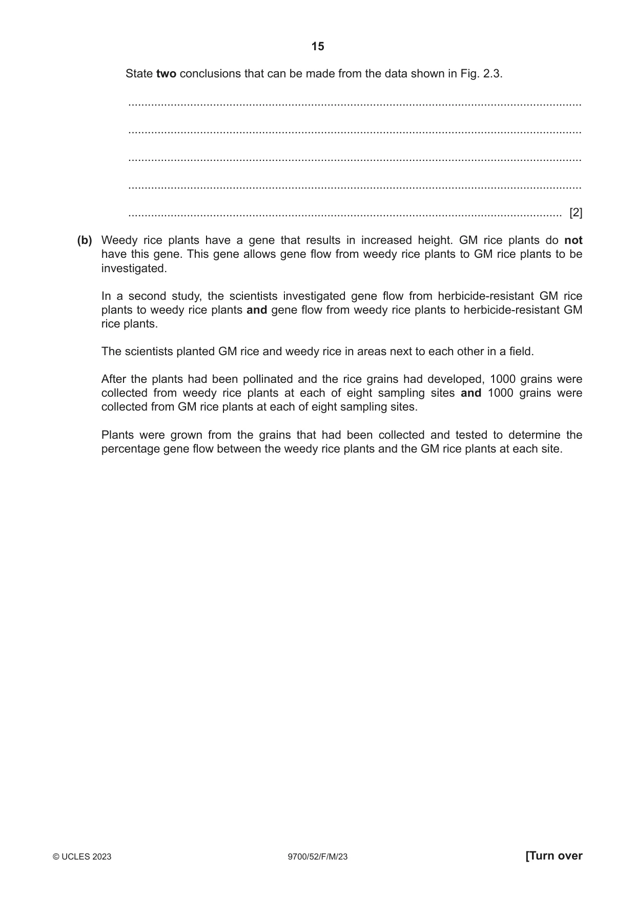 Cambridge A Level Biology 9700 2023 Feb/March Paper 5 · Variant 2 question paper, page 15 of 20
