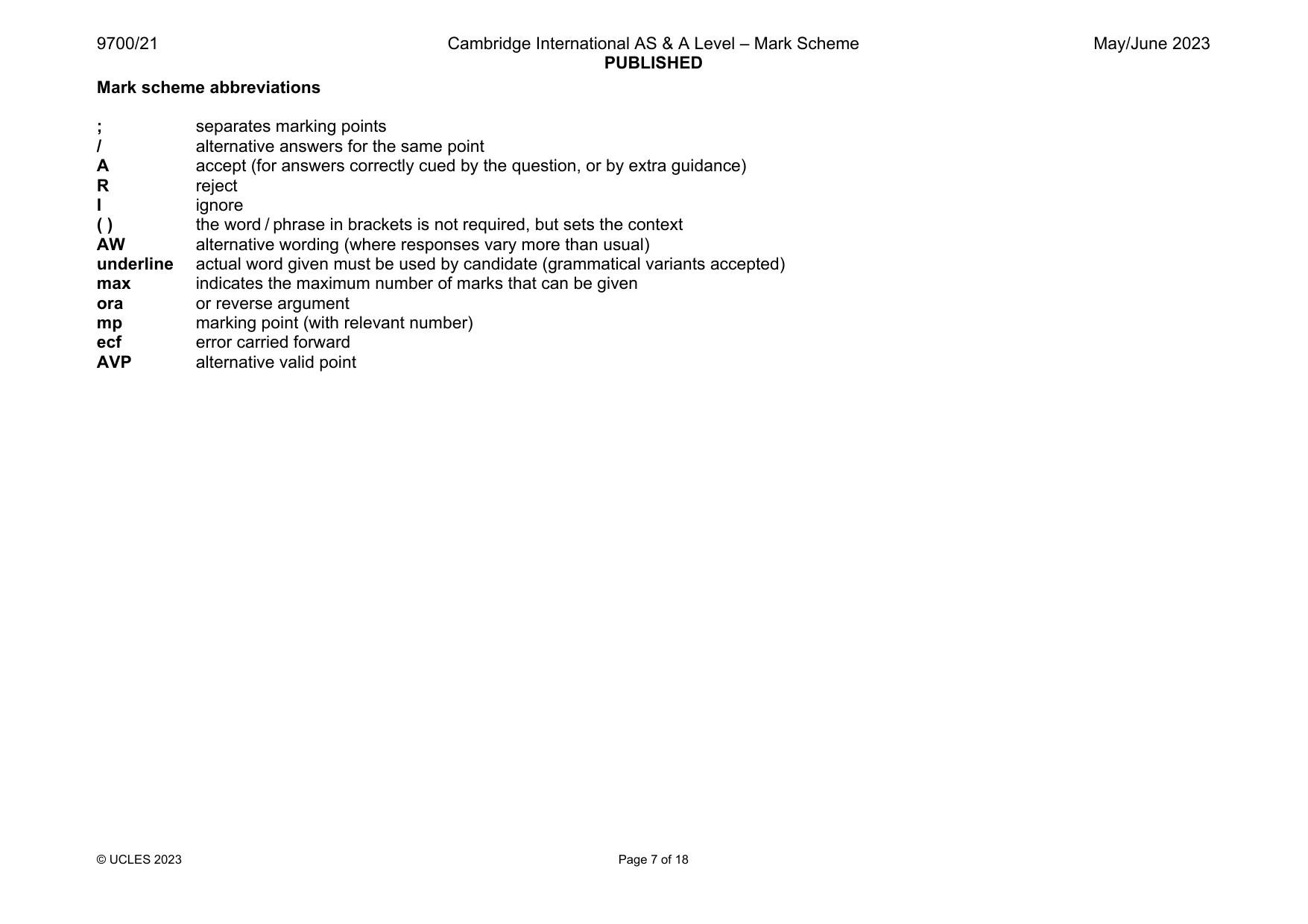 Mark scheme, page 7 of 18