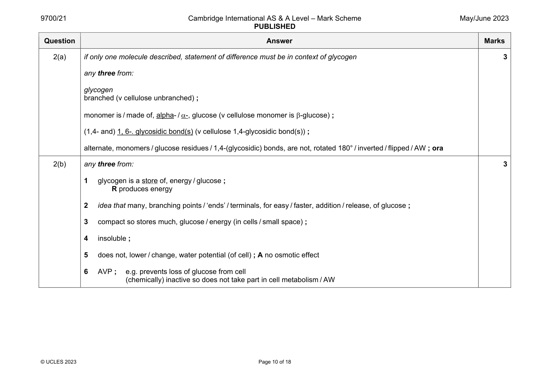 Mark scheme, page 10 of 18