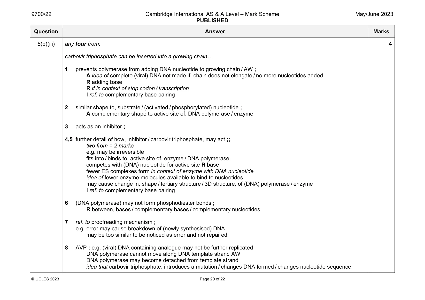 Mark scheme, page 20 of 22