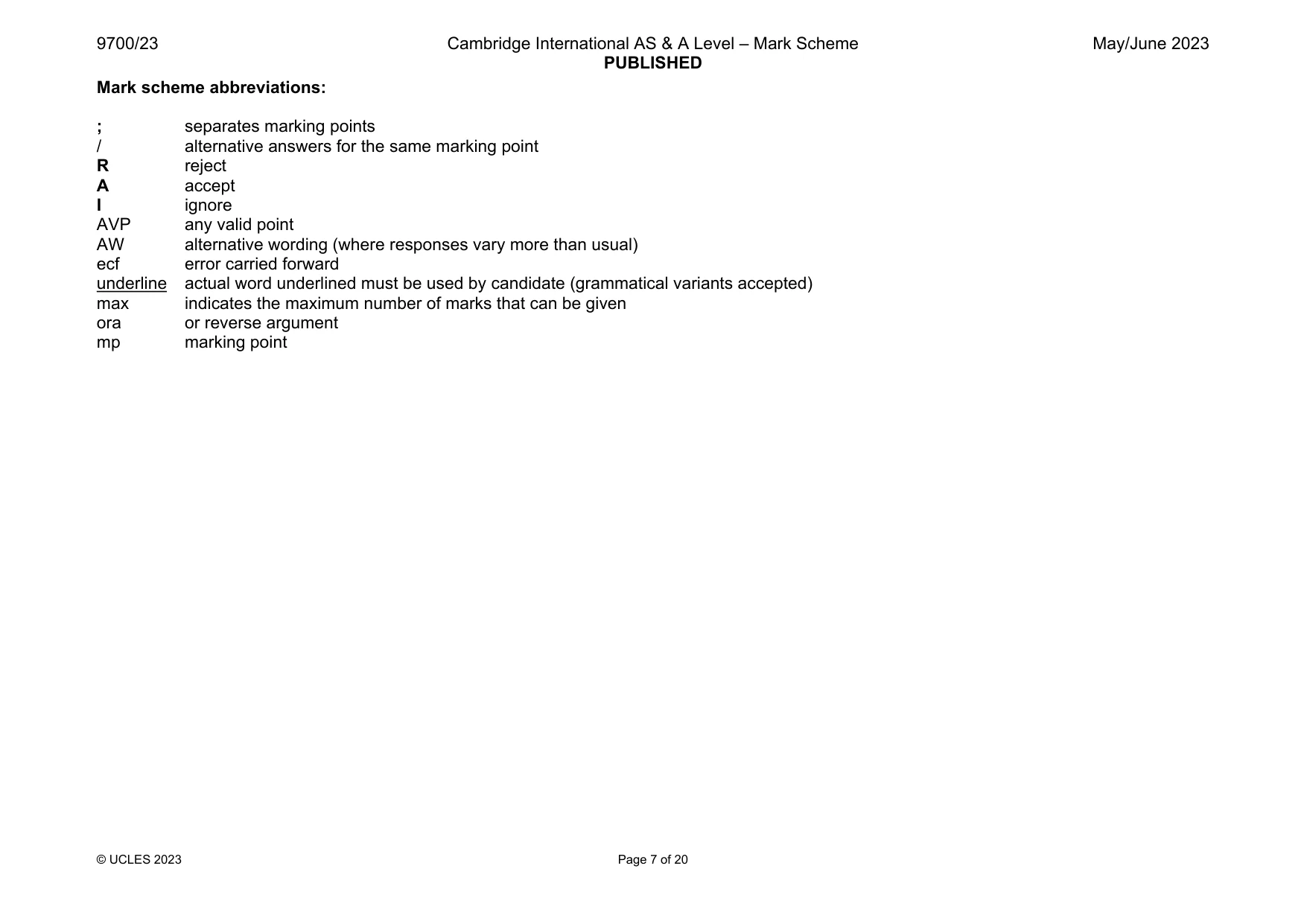 Mark scheme, page 7 of 20