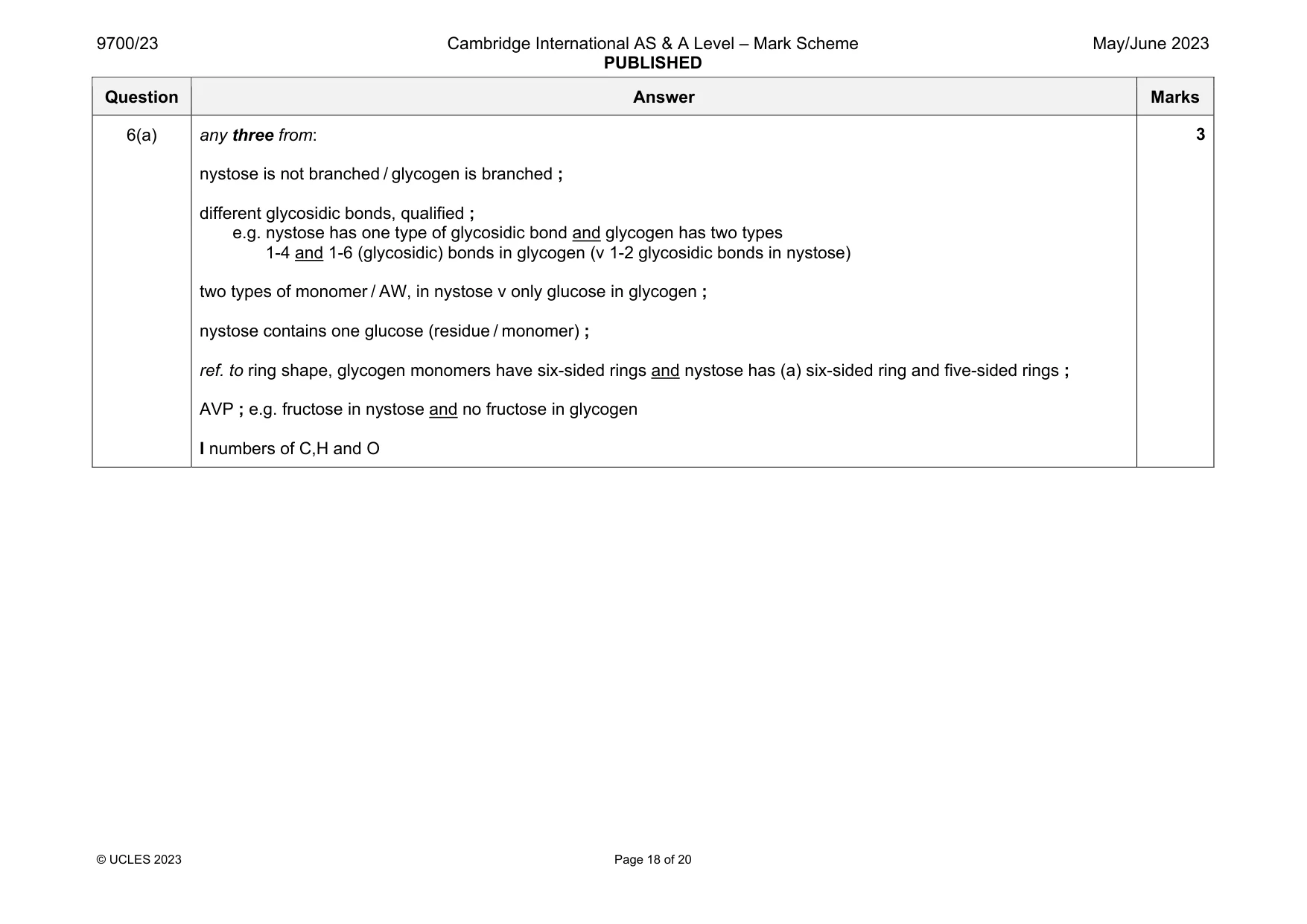 Mark scheme, page 18 of 20