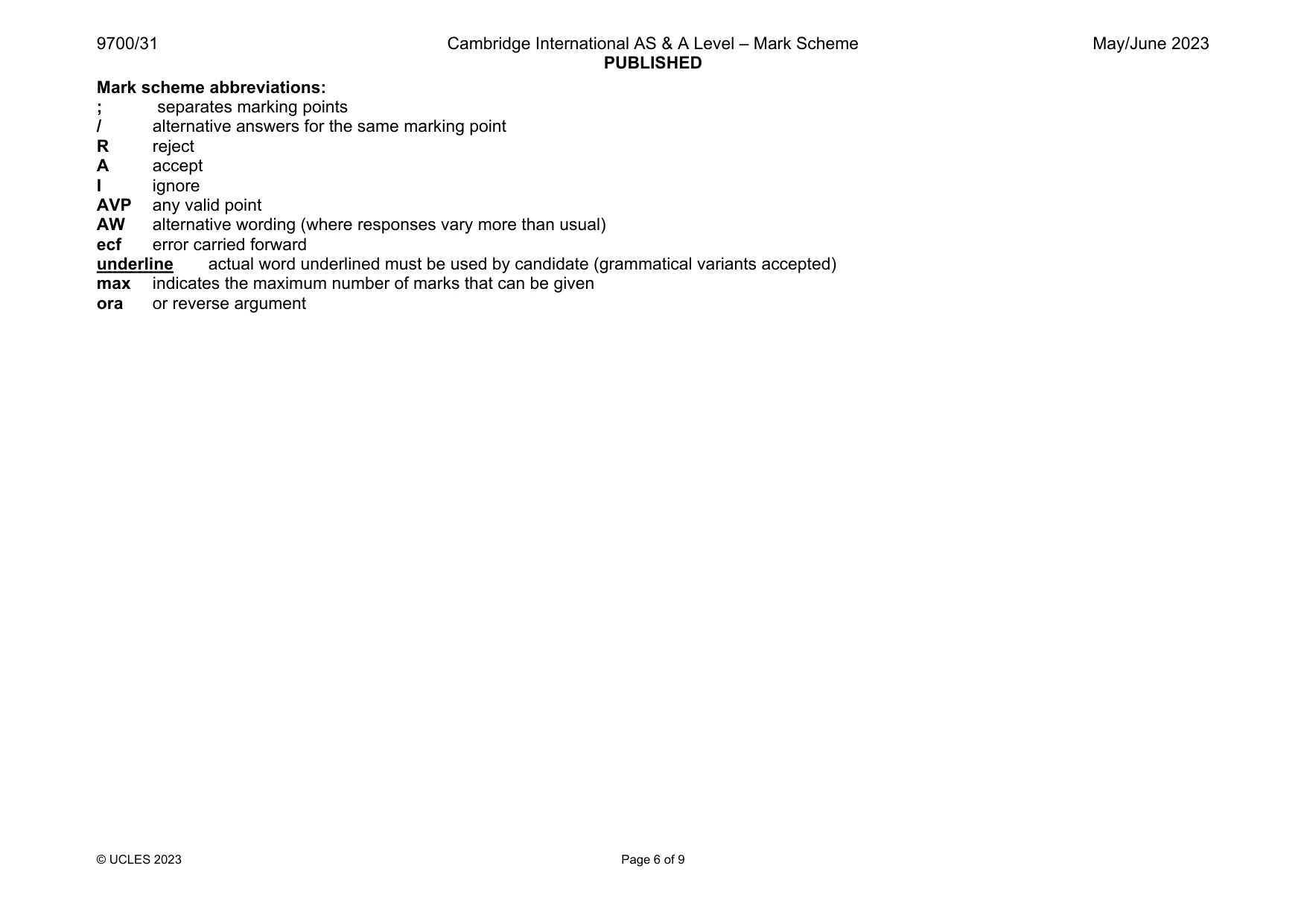 Mark scheme, page 6 of 9