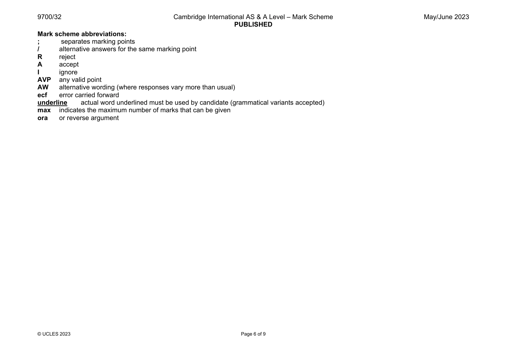 Mark scheme, page 6 of 9