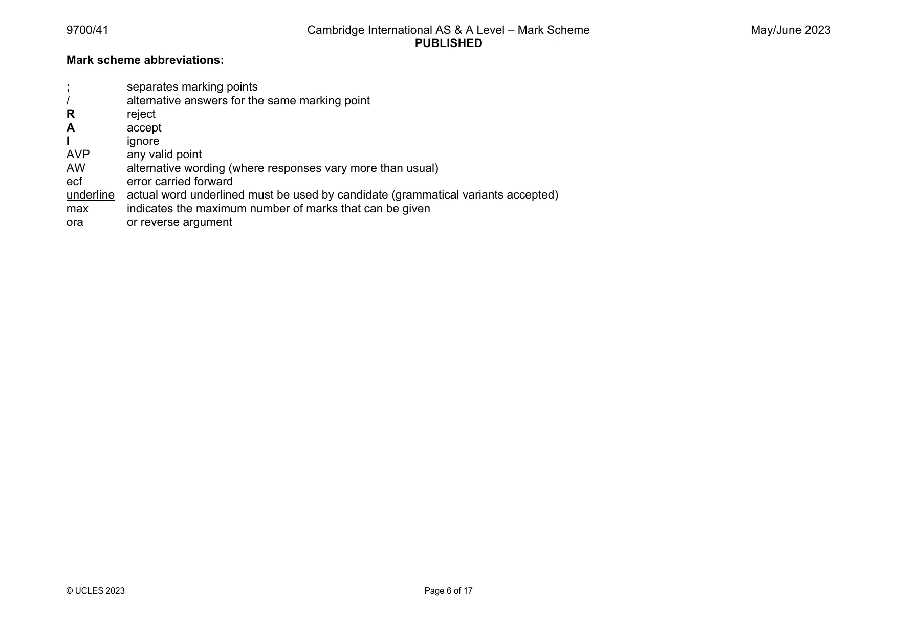 Mark scheme, page 6 of 17