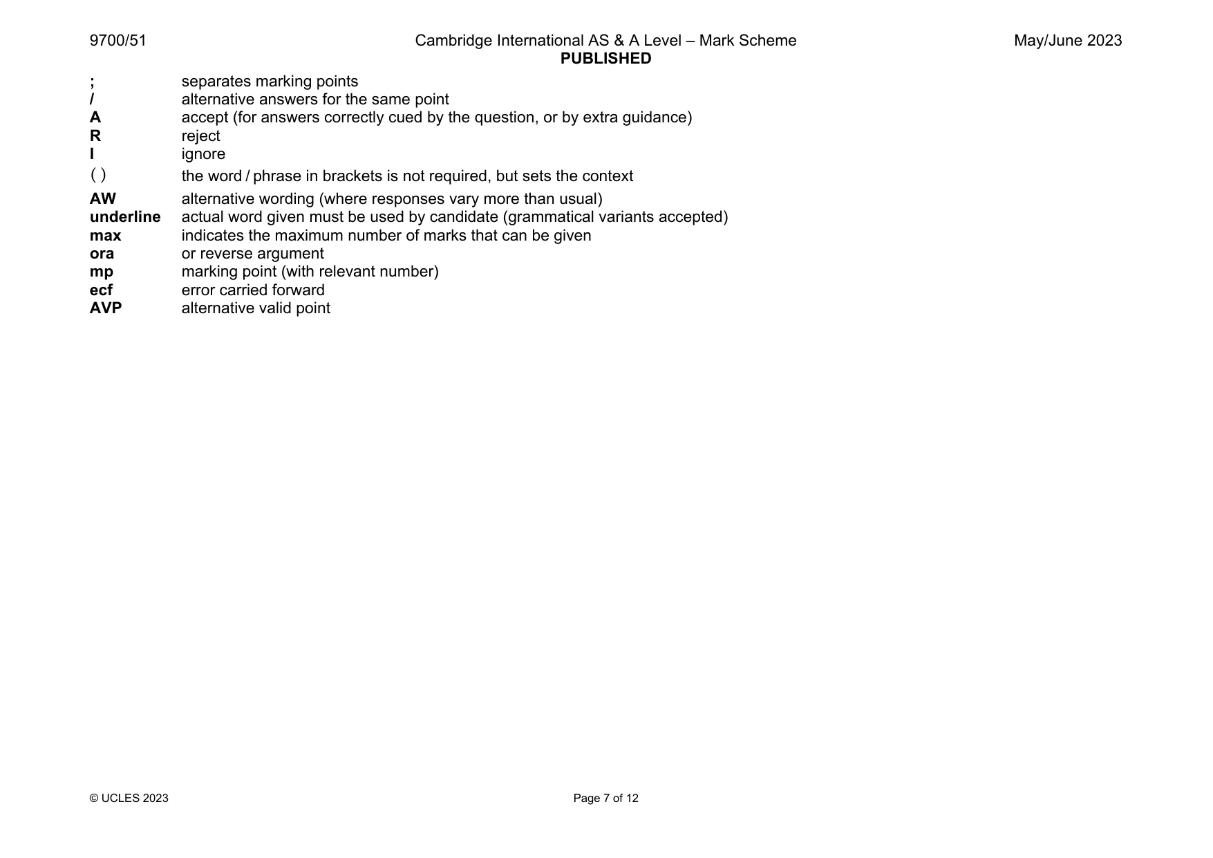 Mark scheme, page 7 of 12
