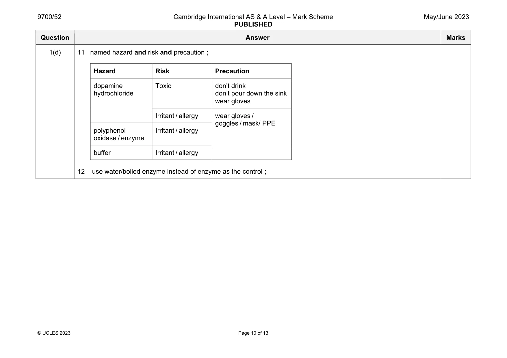 Mark scheme, page 10 of 13