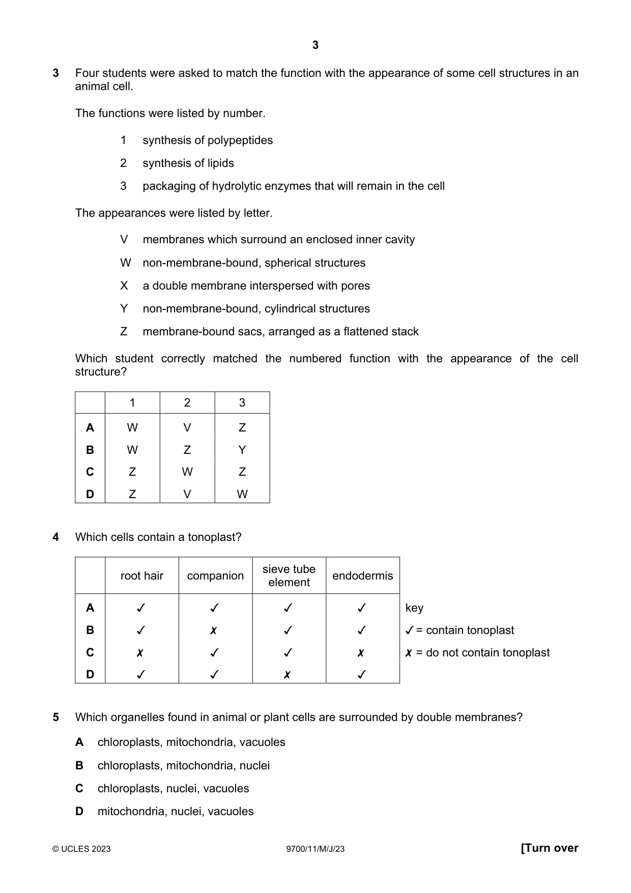 Cambridge A Level Biology 9700 2023 May/June Paper 1 · Variant 1 question paper, page 3 of 20