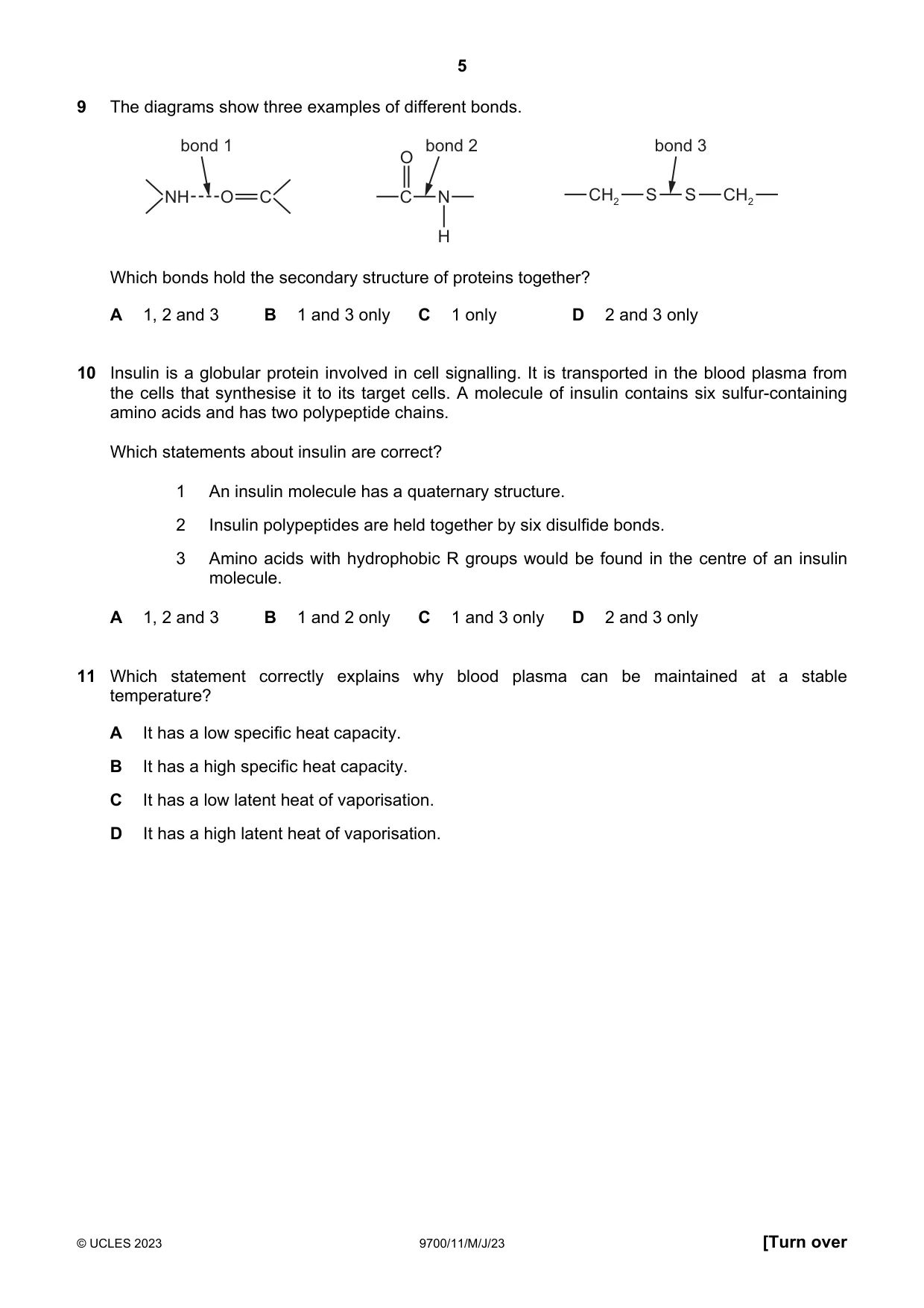 Cambridge A Level Biology 9700 2023 May/June Paper 1 · Variant 1 question paper, page 5 of 20