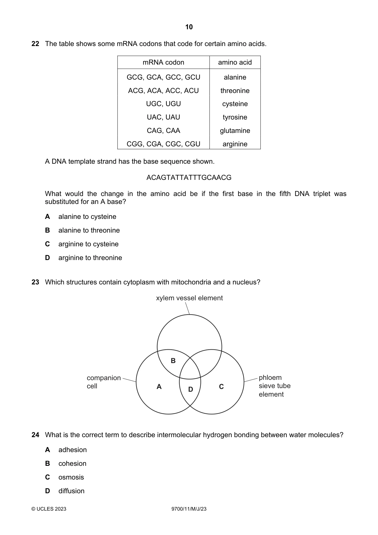 Cambridge A Level Biology 9700 2023 May/June Paper 1 · Variant 1 question paper, page 10 of 20