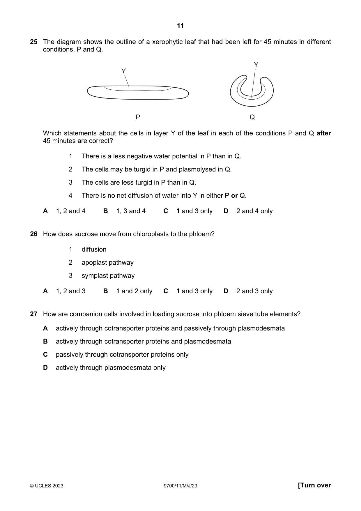 Cambridge A Level Biology 9700 2023 May/June Paper 1 · Variant 1 question paper, page 11 of 20