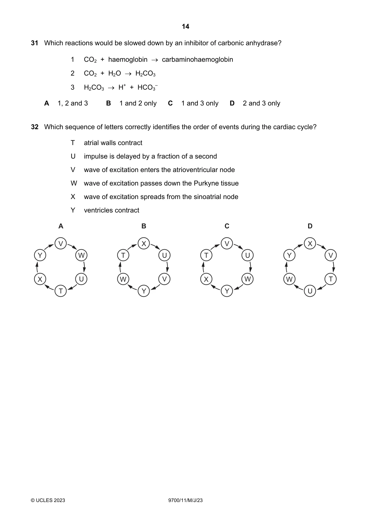 Cambridge A Level Biology 9700 2023 May/June Paper 1 · Variant 1 question paper, page 14 of 20