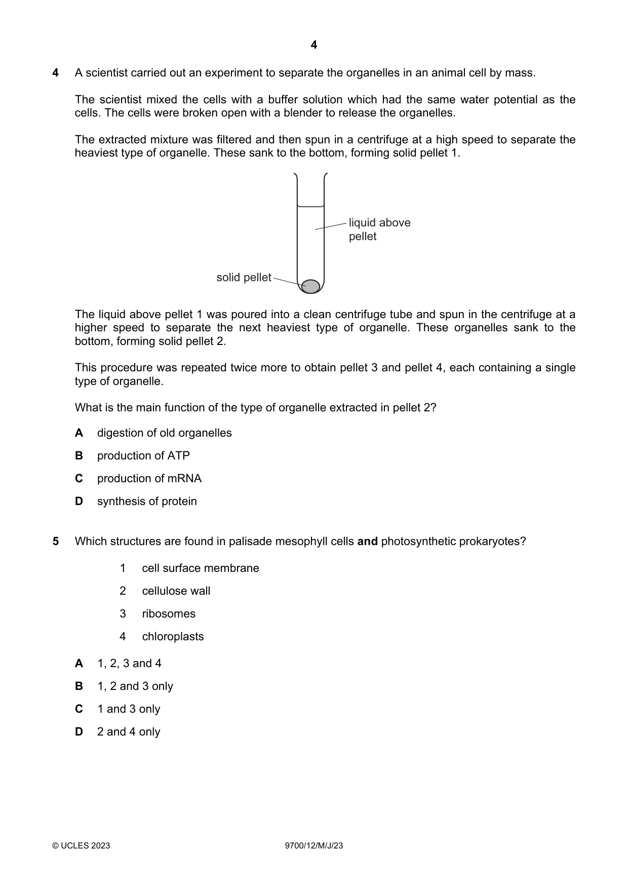 Cambridge A Level Biology 9700 2023 May/June Paper 1 · Variant 2 question paper, page 4 of 20