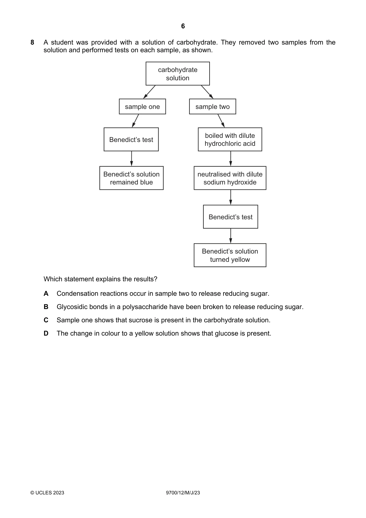 Cambridge A Level Biology 9700 2023 May/June Paper 1 · Variant 2 question paper, page 6 of 20