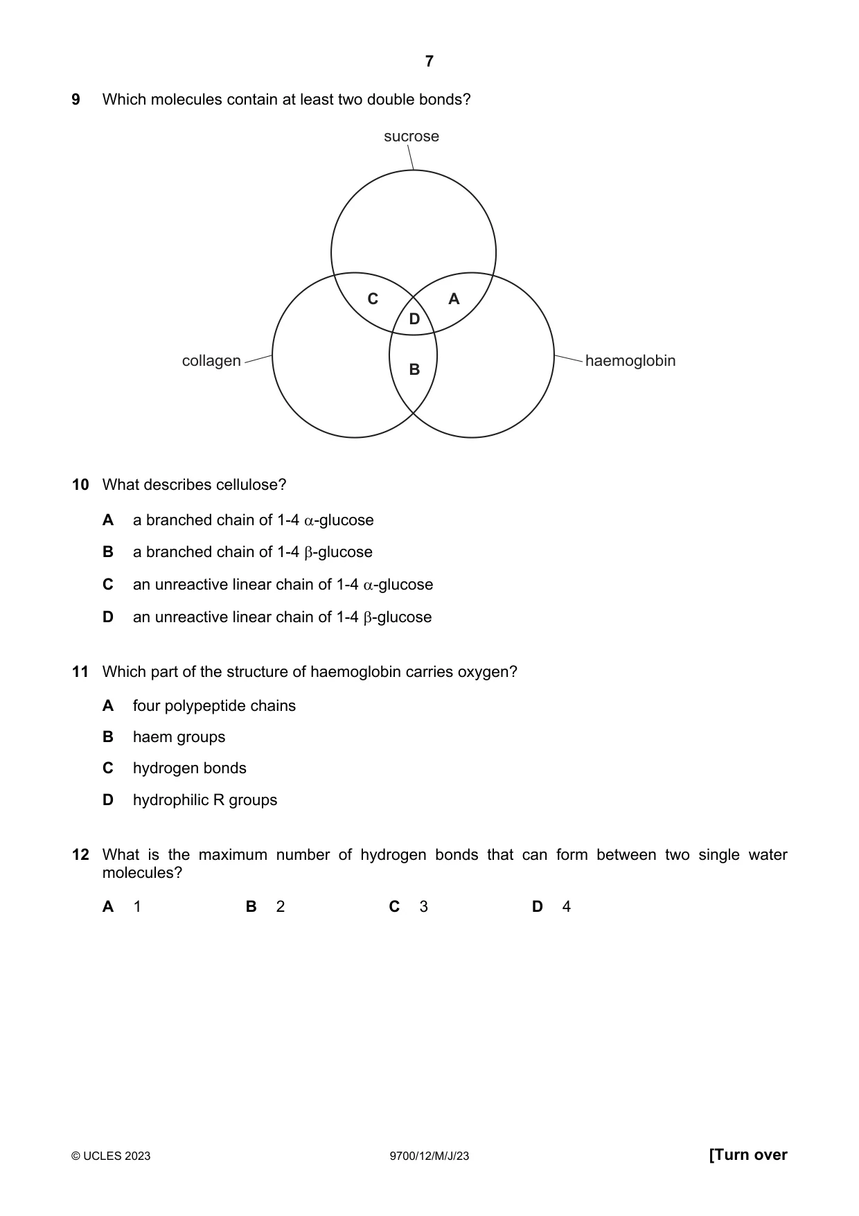 Cambridge A Level Biology 9700 2023 May/June Paper 1 · Variant 2 question paper, page 7 of 20
