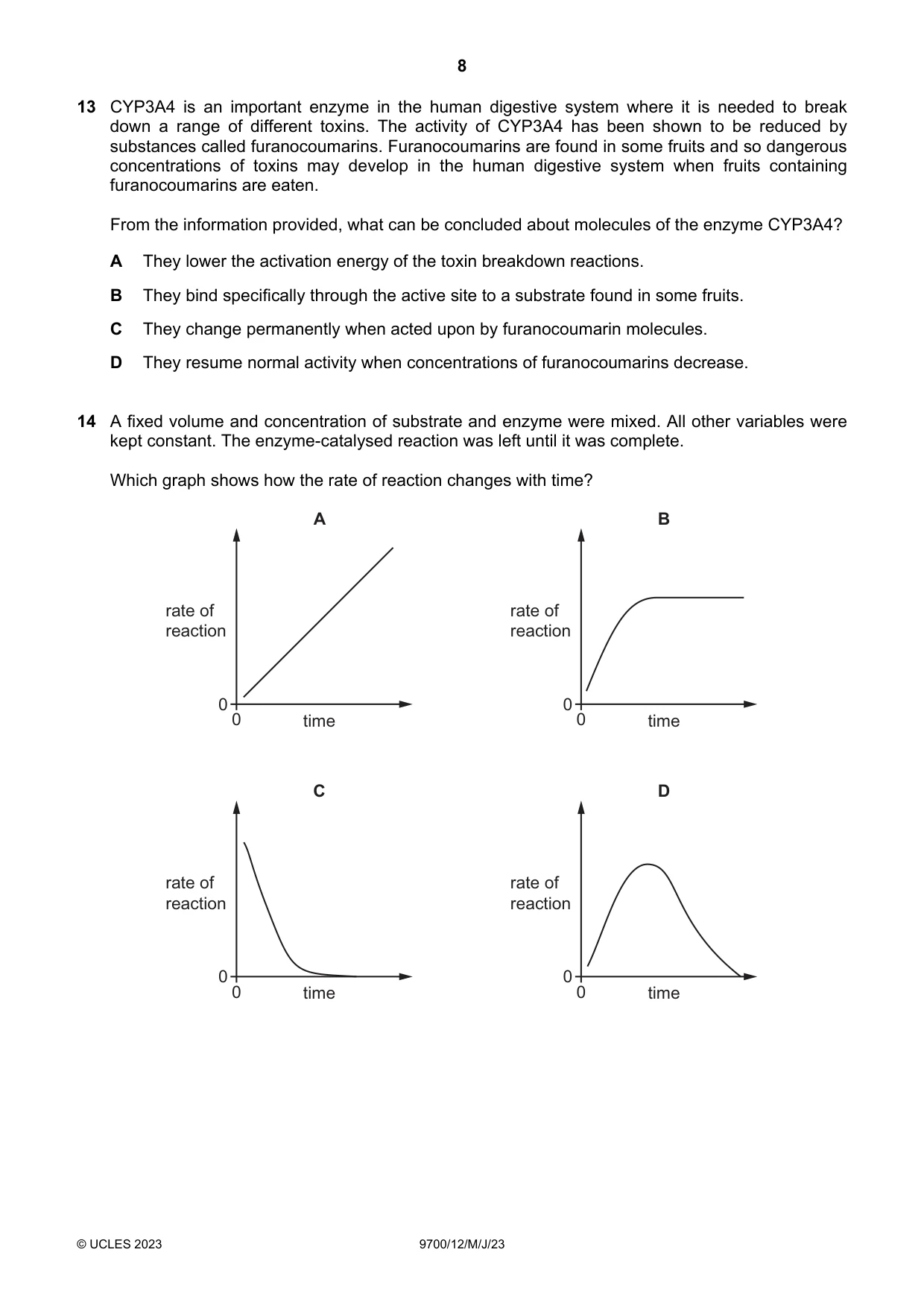 Cambridge A Level Biology 9700 2023 May/June Paper 1 · Variant 2 question paper, page 8 of 20