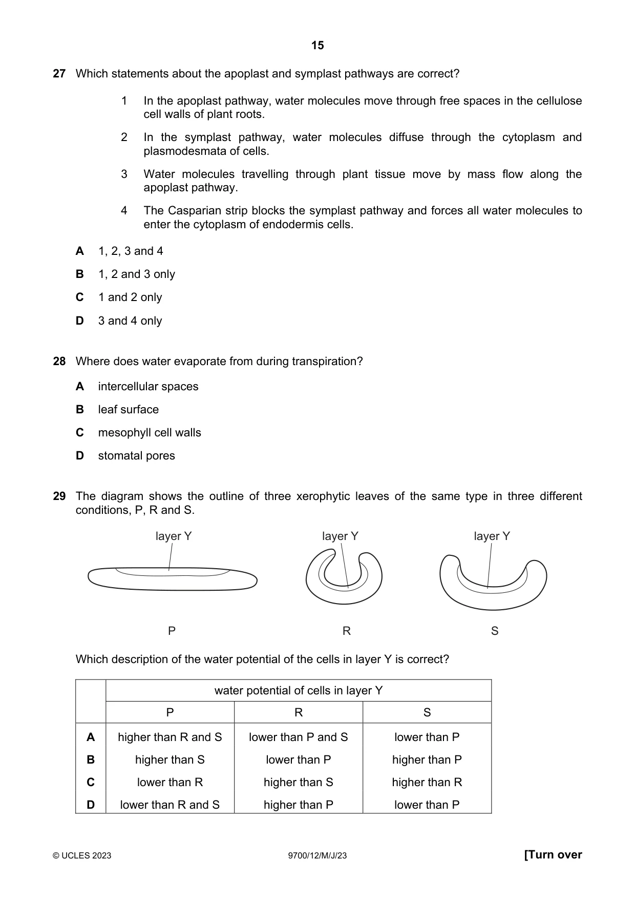 Cambridge A Level Biology 9700 2023 May/June Paper 1 · Variant 2 question paper, page 15 of 20