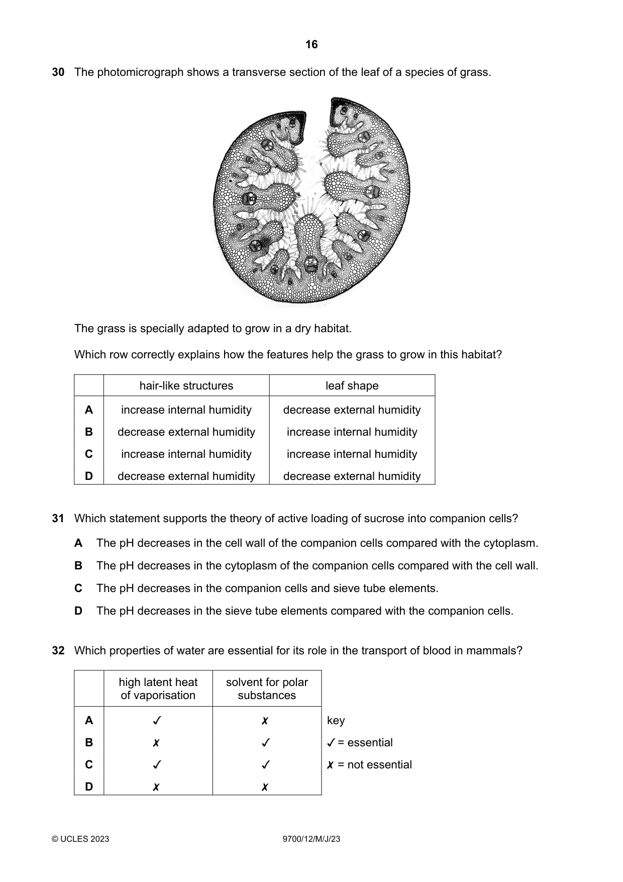 Cambridge A Level Biology 9700 2023 May/June Paper 1 · Variant 2 question paper, page 16 of 20