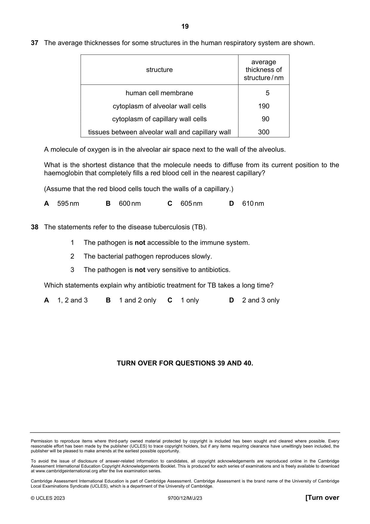 Cambridge A Level Biology 9700 2023 May/June Paper 1 · Variant 2 question paper, page 19 of 20