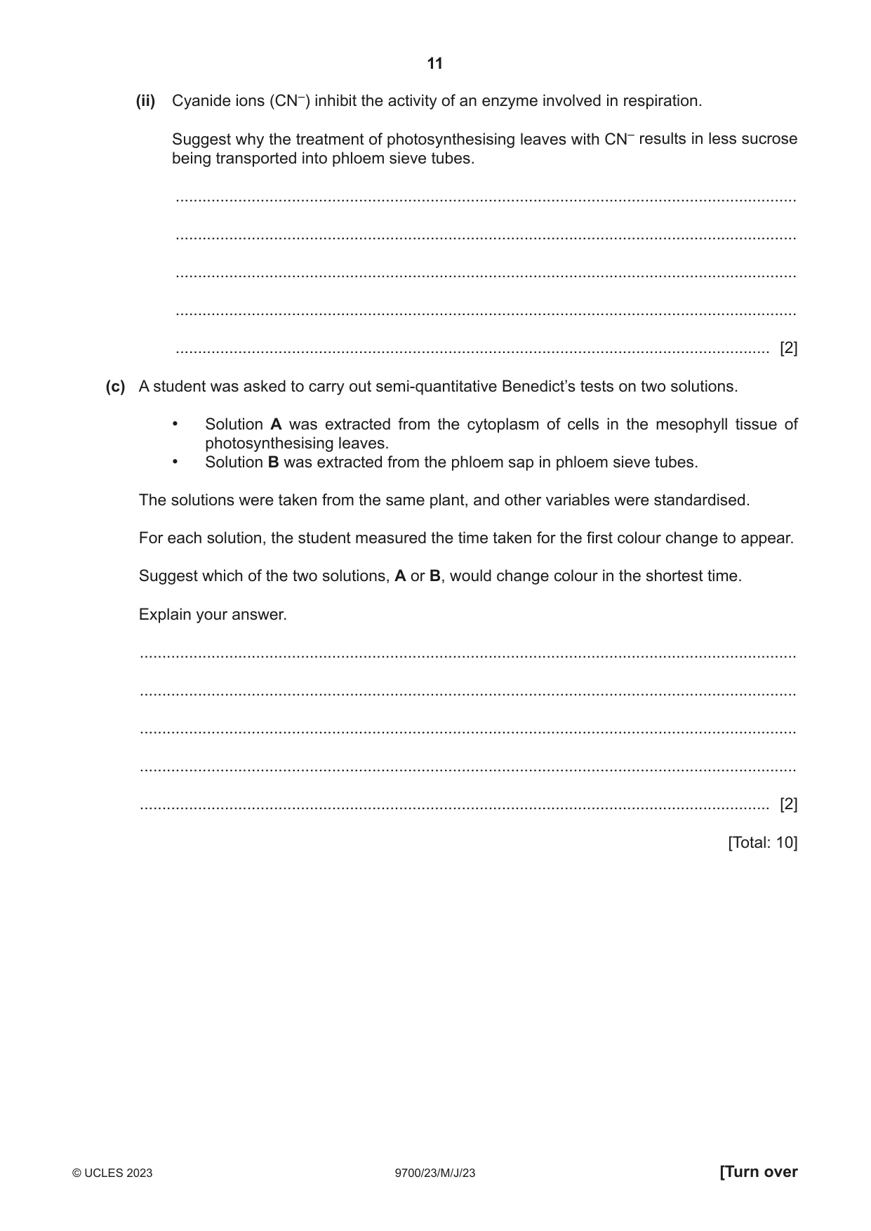 Cambridge A Level Biology 9700 2023 May/June Paper 2 · Variant 3 question paper, page 11 of 16