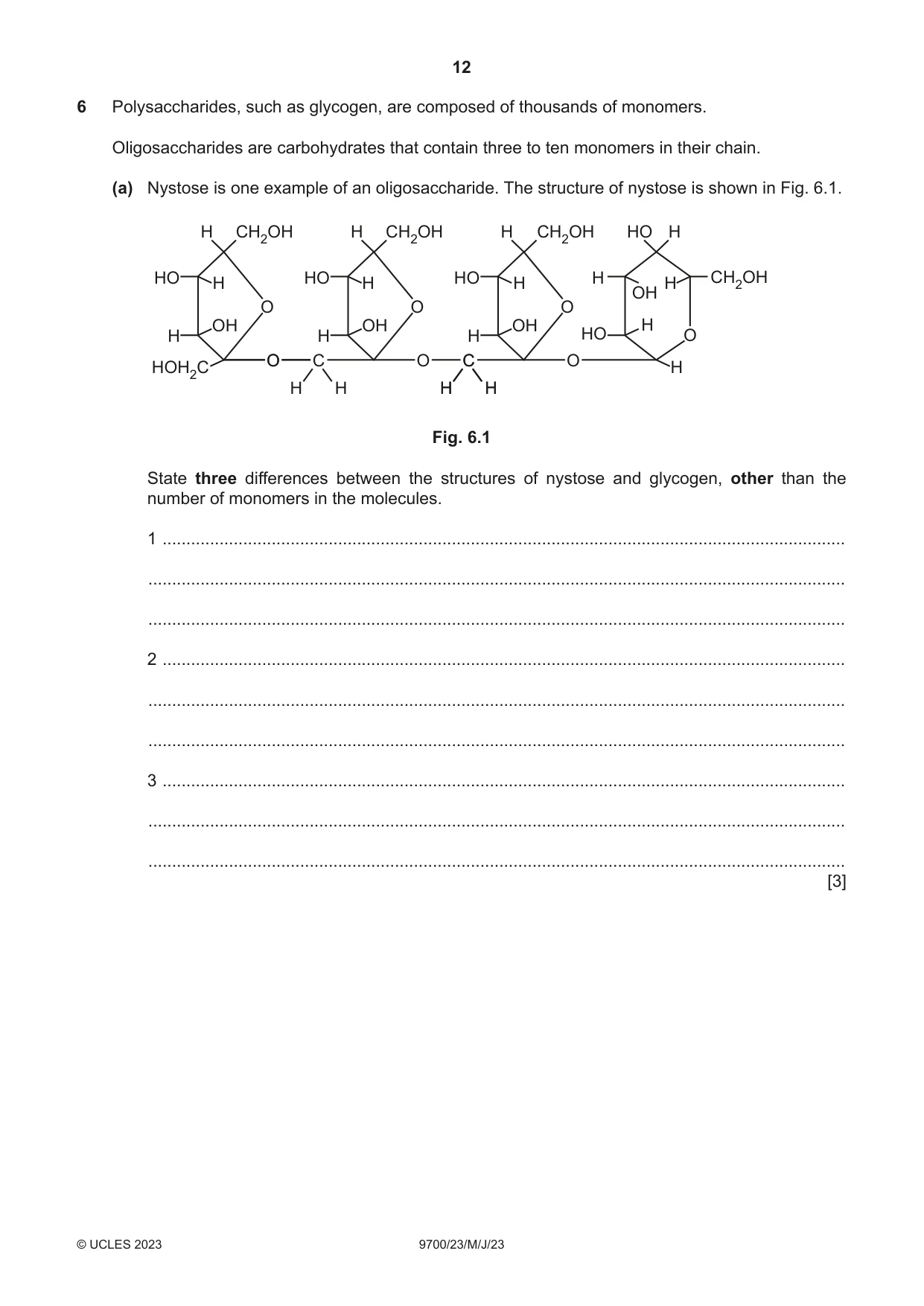 Cambridge A Level Biology 9700 2023 May/June Paper 2 · Variant 3 question paper, page 12 of 16
