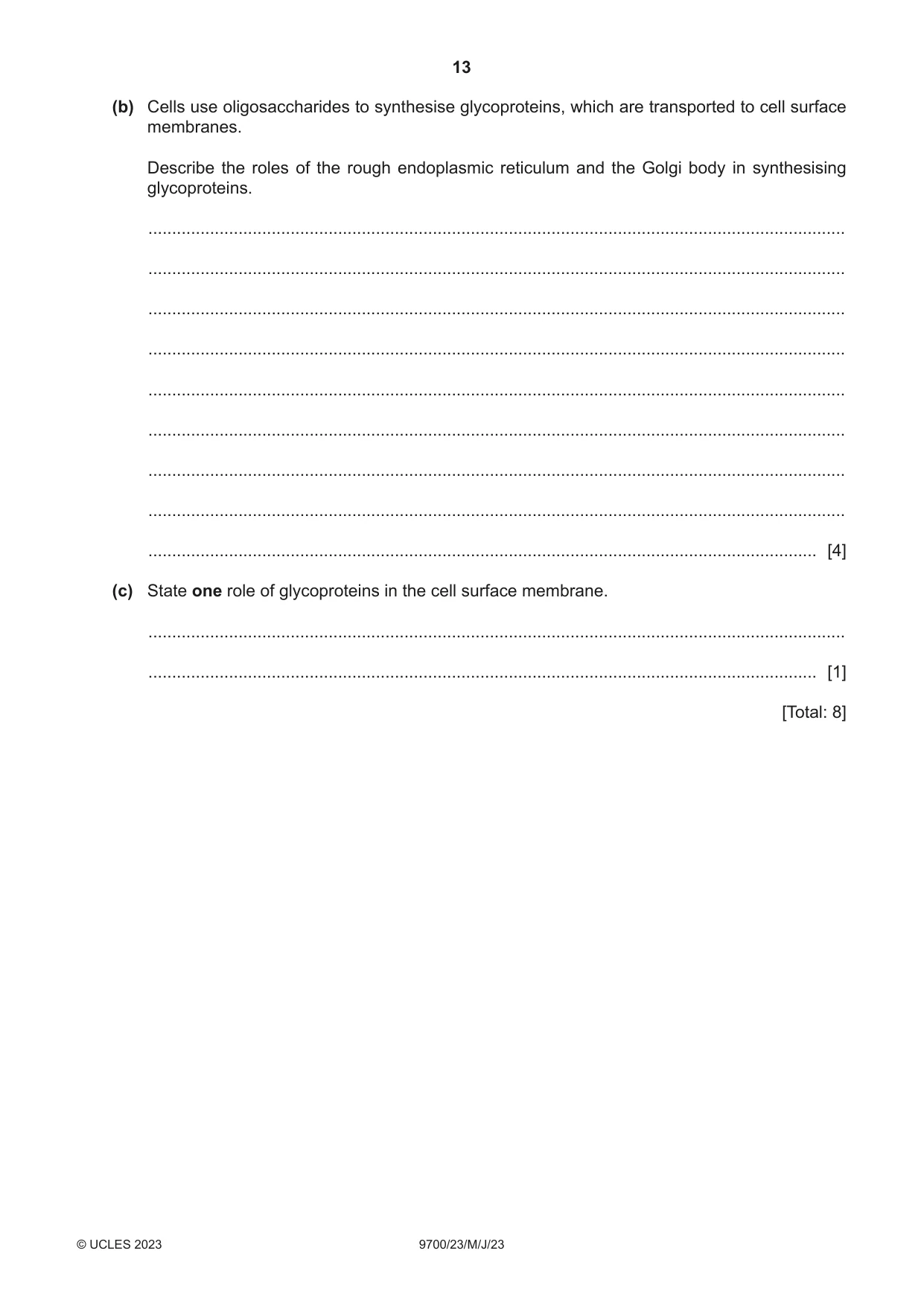 Cambridge A Level Biology 9700 2023 May/June Paper 2 · Variant 3 question paper, page 13 of 16