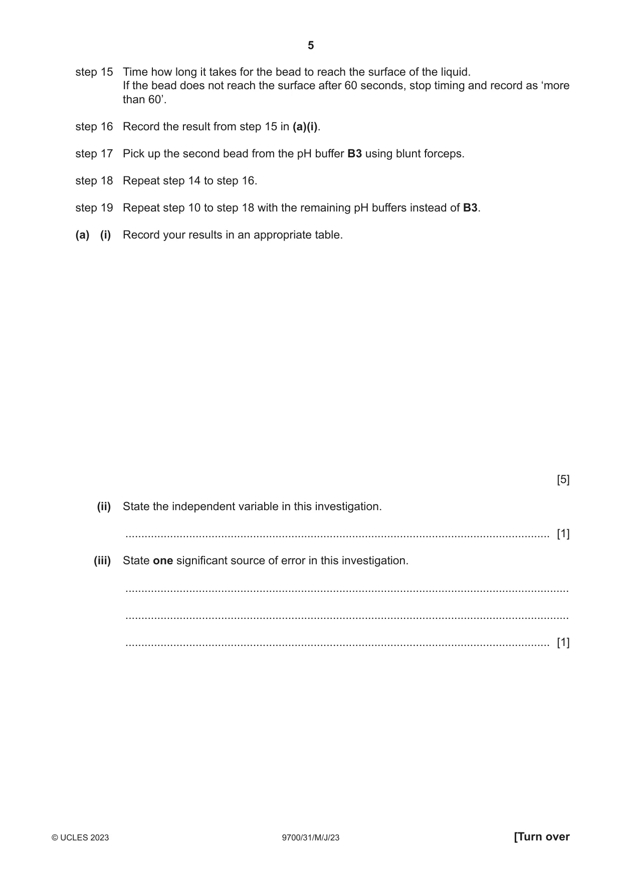 Cambridge A Level Biology 9700 2023 May/June Paper 3 · Variant 1 question paper, page 5 of 16