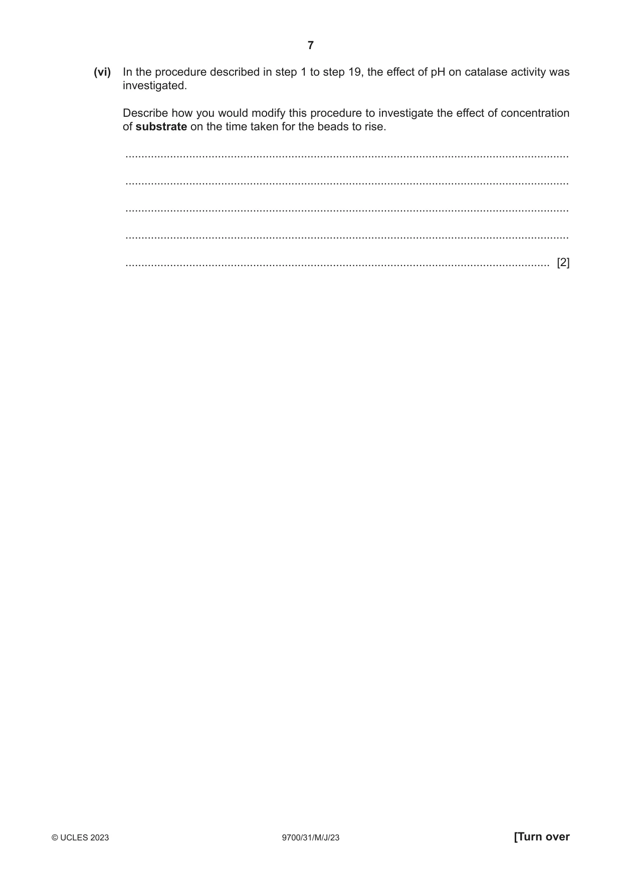 Cambridge A Level Biology 9700 2023 May/June Paper 3 · Variant 1 question paper, page 7 of 16