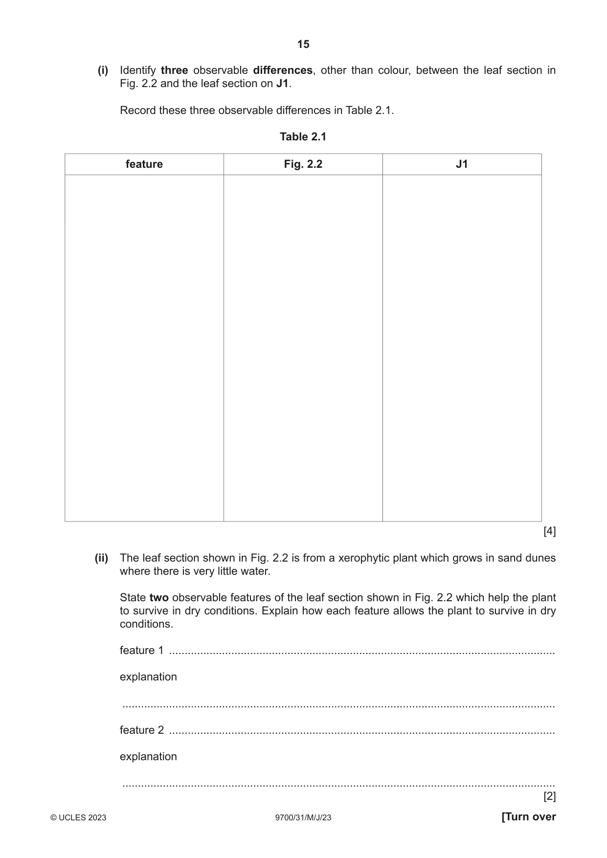 Cambridge A Level Biology 9700 2023 May/June Paper 3 · Variant 1 question paper, page 15 of 16