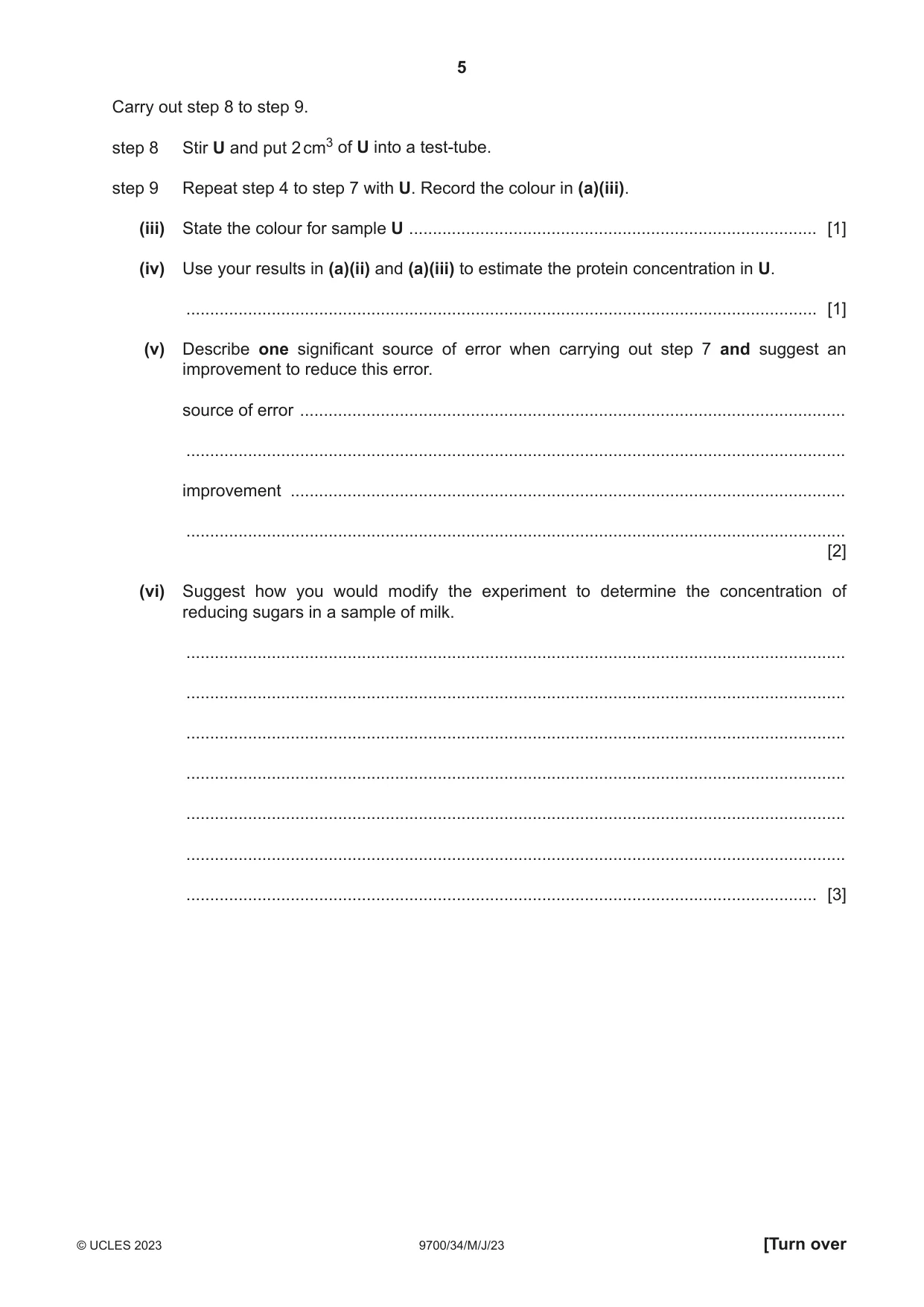 Cambridge A Level Biology 9700 2023 May/June Paper 3 · Variant 4 question paper, page 5 of 16