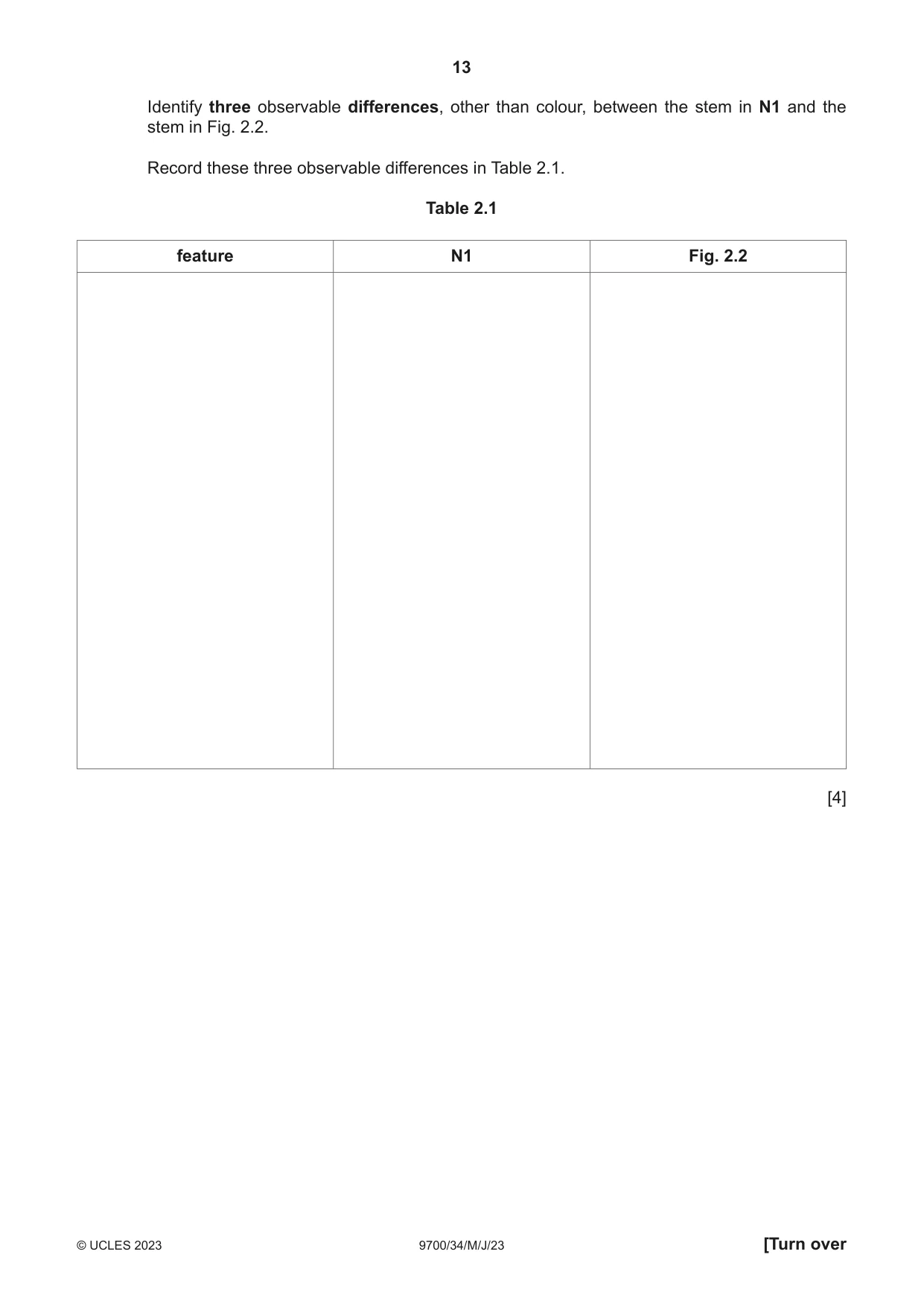 Cambridge A Level Biology 9700 2023 May/June Paper 3 · Variant 4 question paper, page 13 of 16
