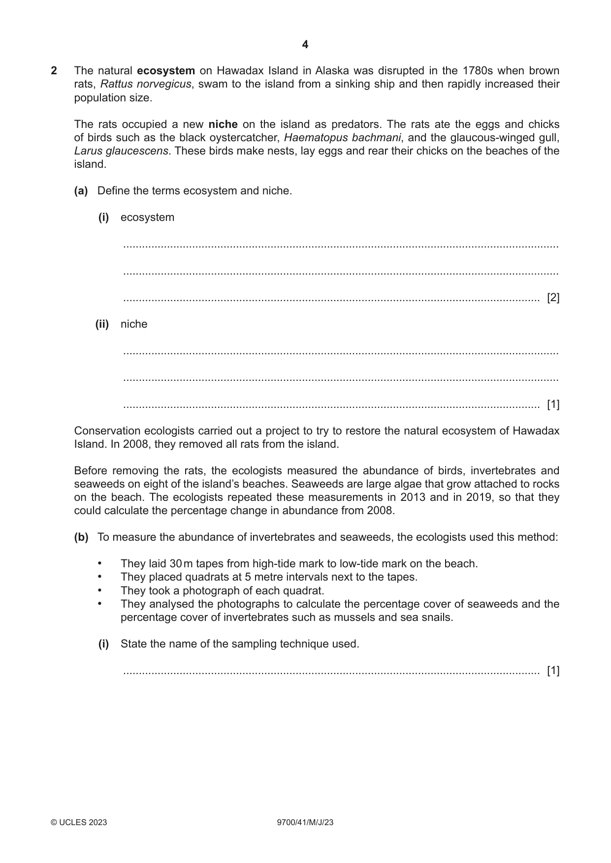 Cambridge A Level Biology 9700 2023 May/June Paper 4 · Variant 1 question paper, page 4 of 24
