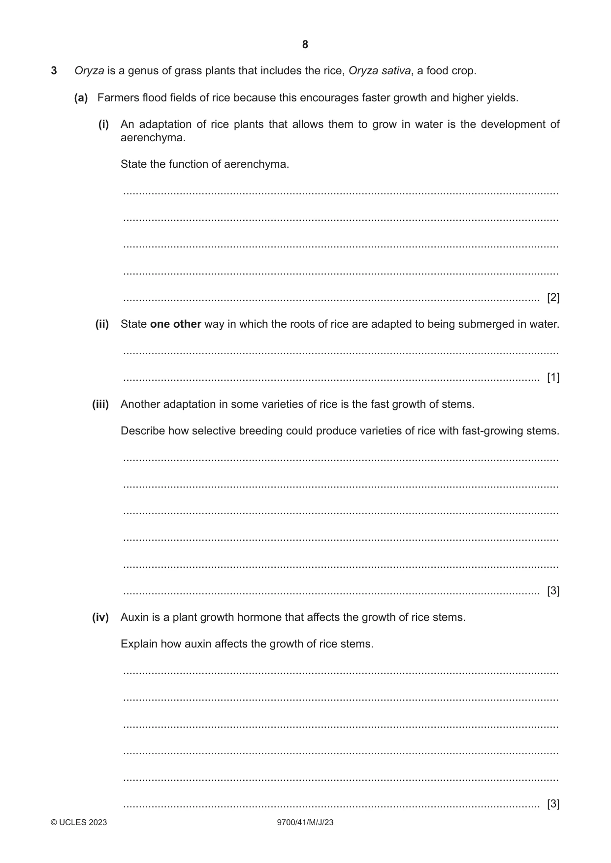 Cambridge A Level Biology 9700 2023 May/June Paper 4 · Variant 1 question paper, page 8 of 24