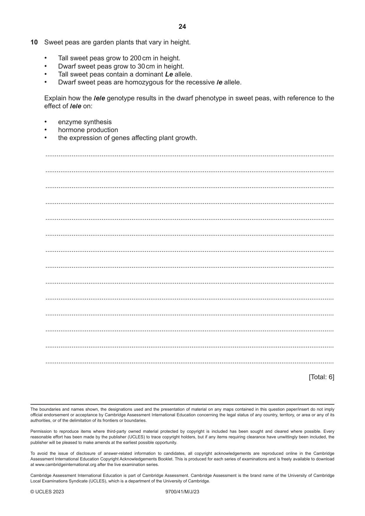 Cambridge A Level Biology 9700 2023 May/June Paper 4 · Variant 1 question paper, page 24 of 24