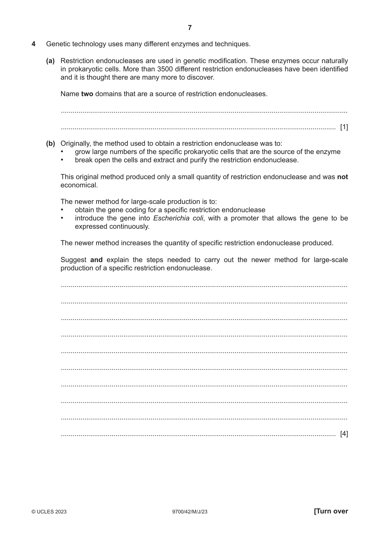 Cambridge A Level Biology 9700 2023 May/June Paper 4 · Variant 2 question paper, page 7 of 24