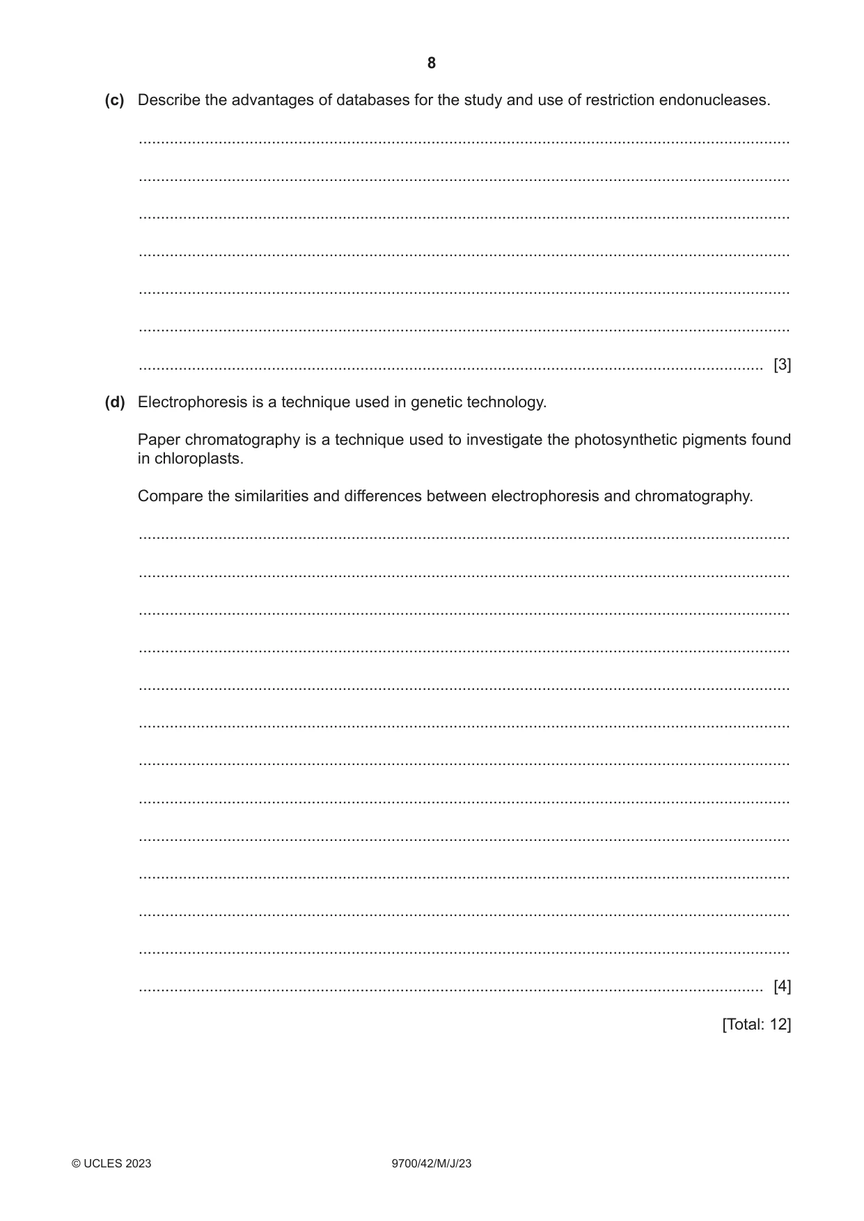 Cambridge A Level Biology 9700 2023 May/June Paper 4 · Variant 2 question paper, page 8 of 24
