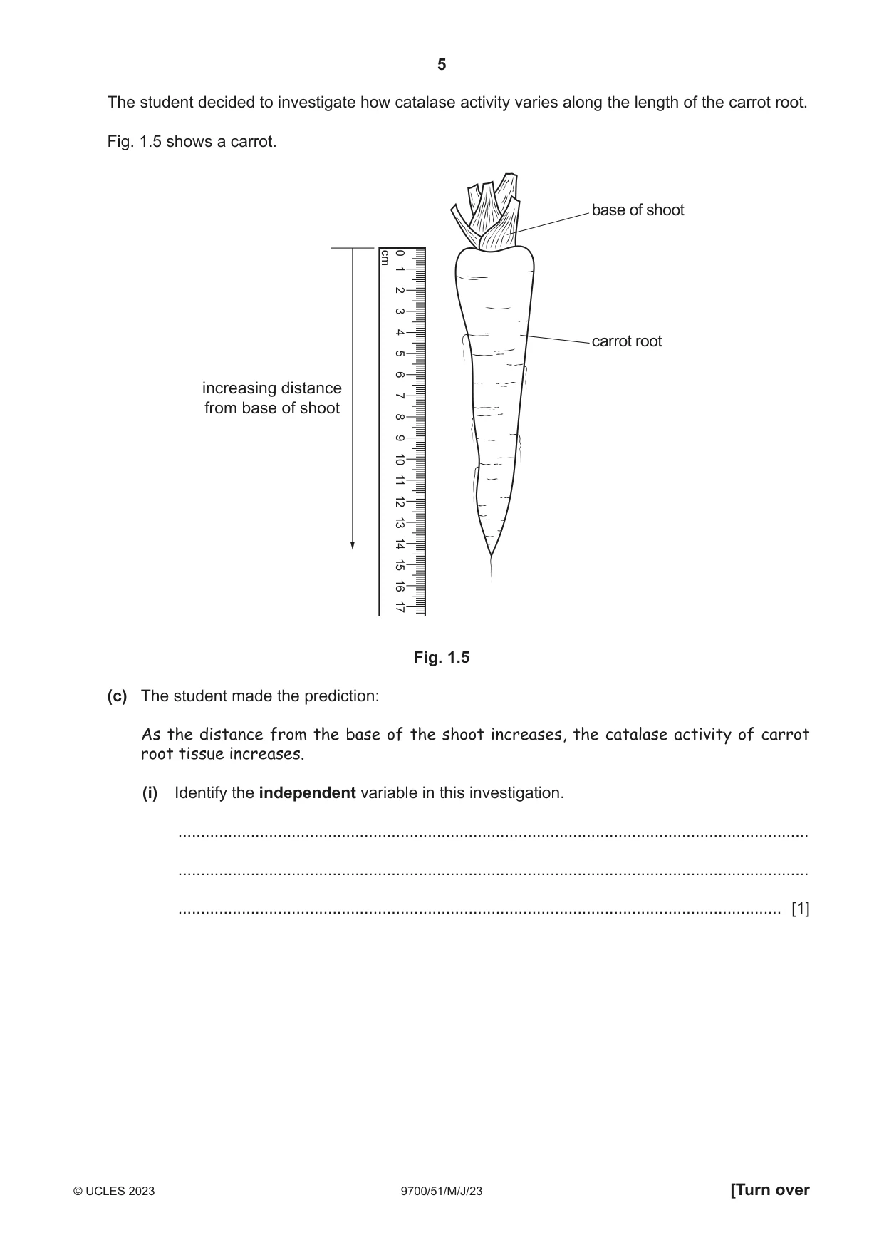 Cambridge A Level Biology 9700 2023 May/June Paper 5 · Variant 1 question paper, page 5 of 20