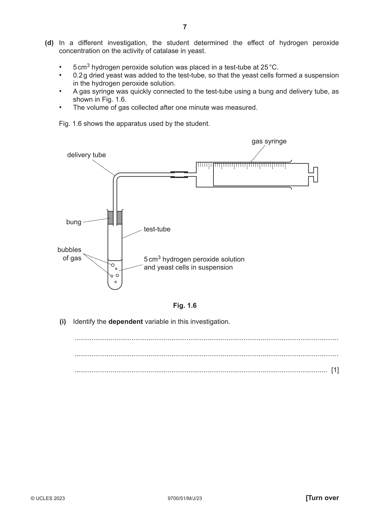 Cambridge A Level Biology 9700 2023 May/June Paper 5 · Variant 1 question paper, page 7 of 20