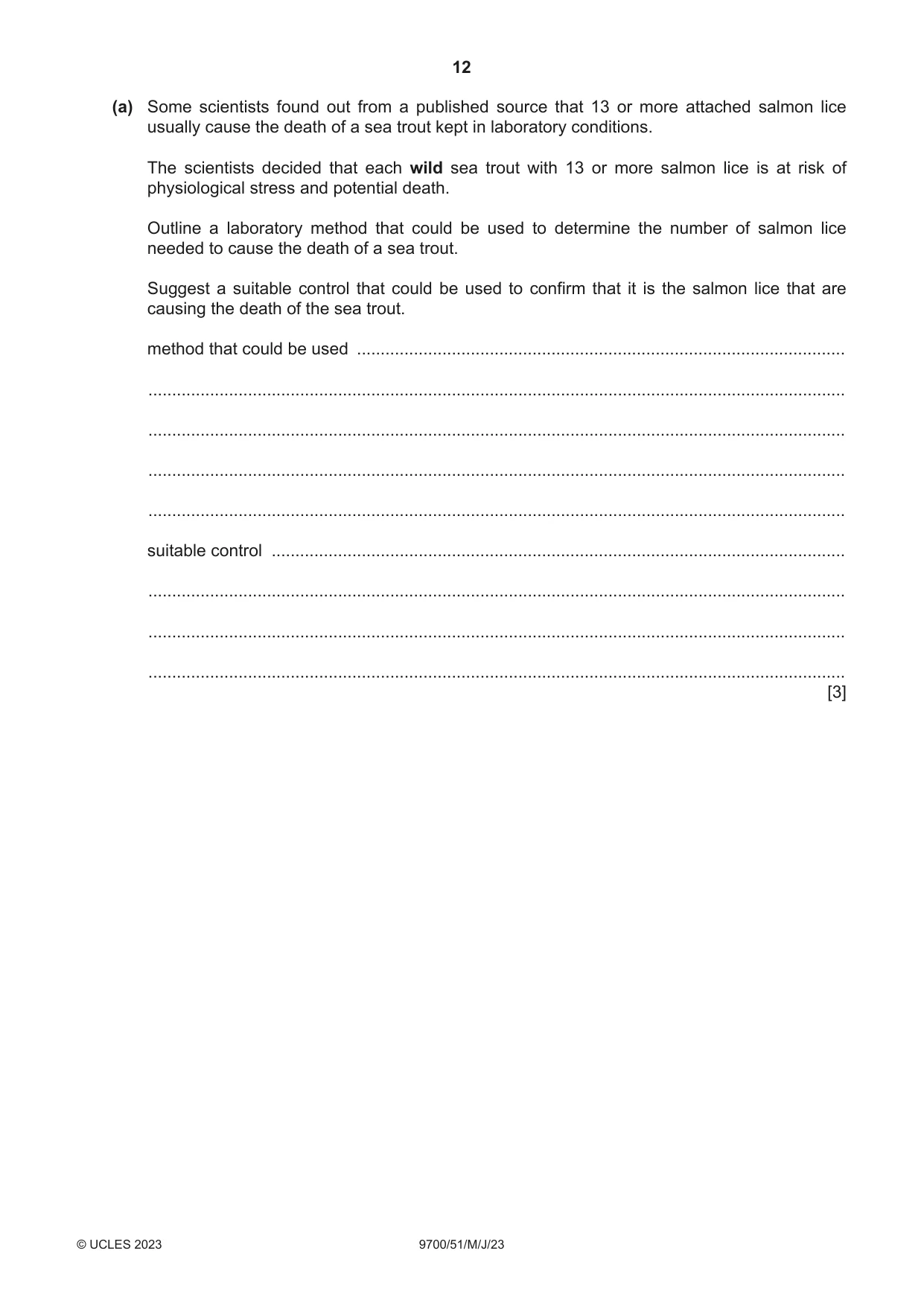 Cambridge A Level Biology 9700 2023 May/June Paper 5 · Variant 1 question paper, page 12 of 20