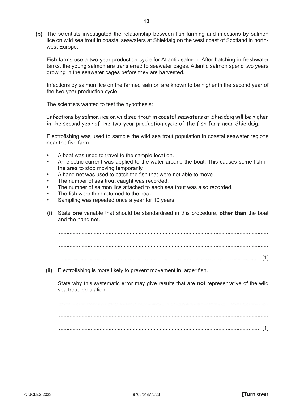 Cambridge A Level Biology 9700 2023 May/June Paper 5 · Variant 1 question paper, page 13 of 20