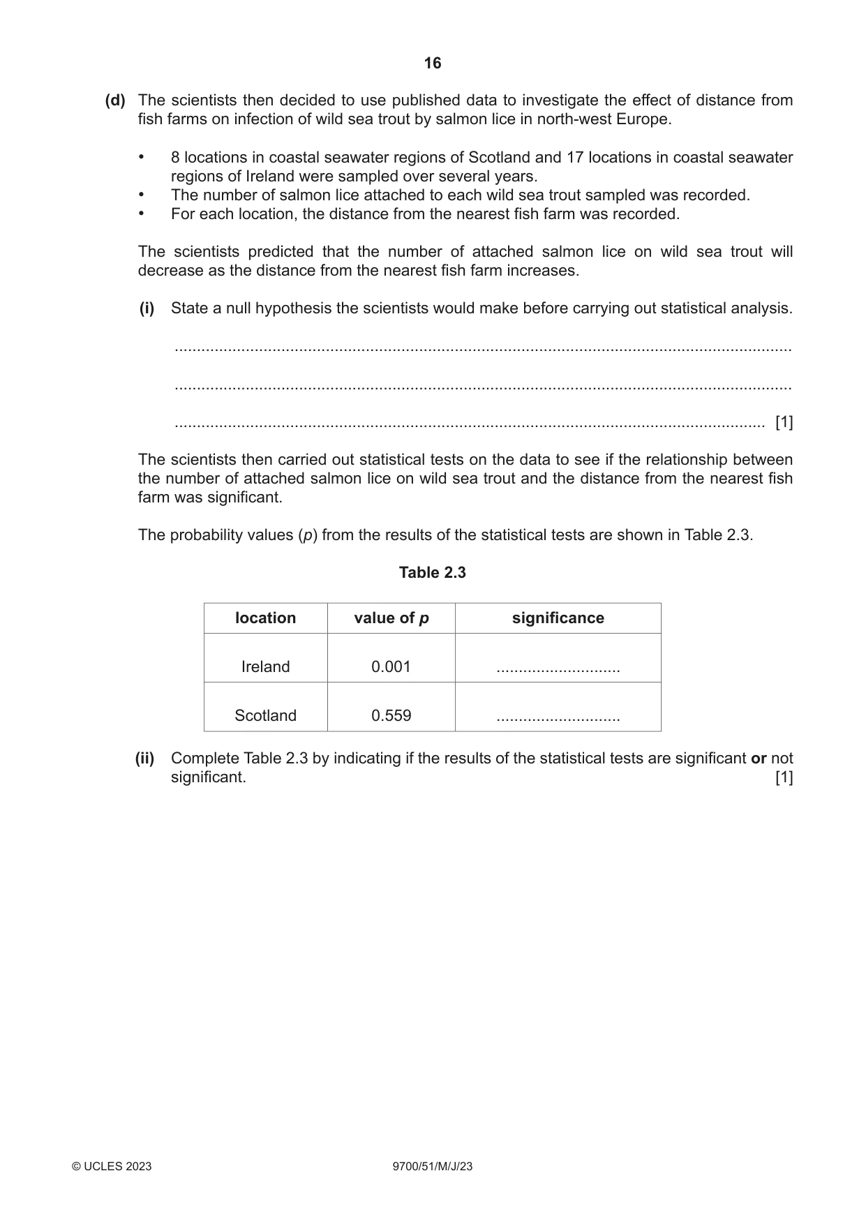 Cambridge A Level Biology 9700 2023 May/June Paper 5 · Variant 1 question paper, page 16 of 20