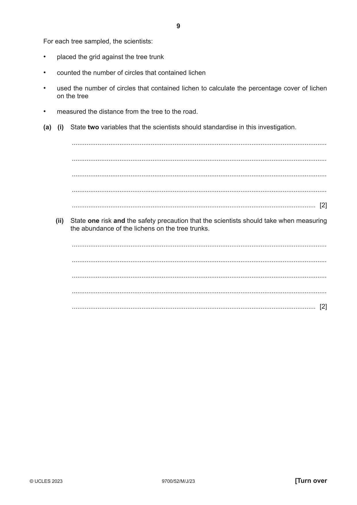 Cambridge A Level Biology 9700 2023 May/June Paper 5 · Variant 2 question paper, page 9 of 12